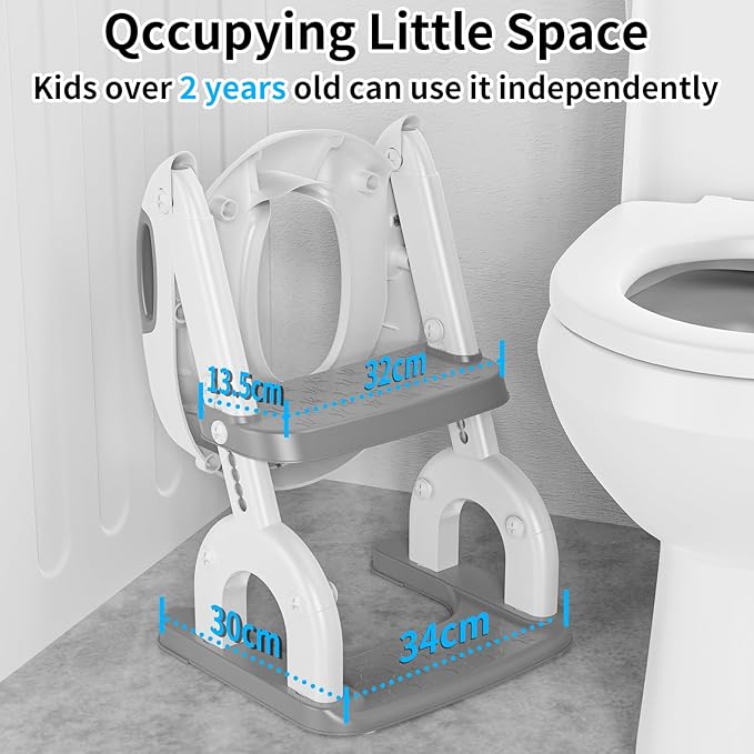 Potty Training Toilet, Adjustable Toddler Toilet Seat and Step for Kids, 2 in 1 Toilet Steps for Toddlers,Non Slip & Space Efficient & Splash Guard