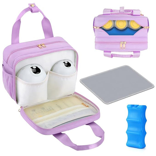 PIIOSER Breastmilk Cooler Bag with Ice Pack, Compatible with Wearable Breast Pumps & Accessories - Portable Pumps Carrying Case for Nursing & Working Moms (Purple-Small)