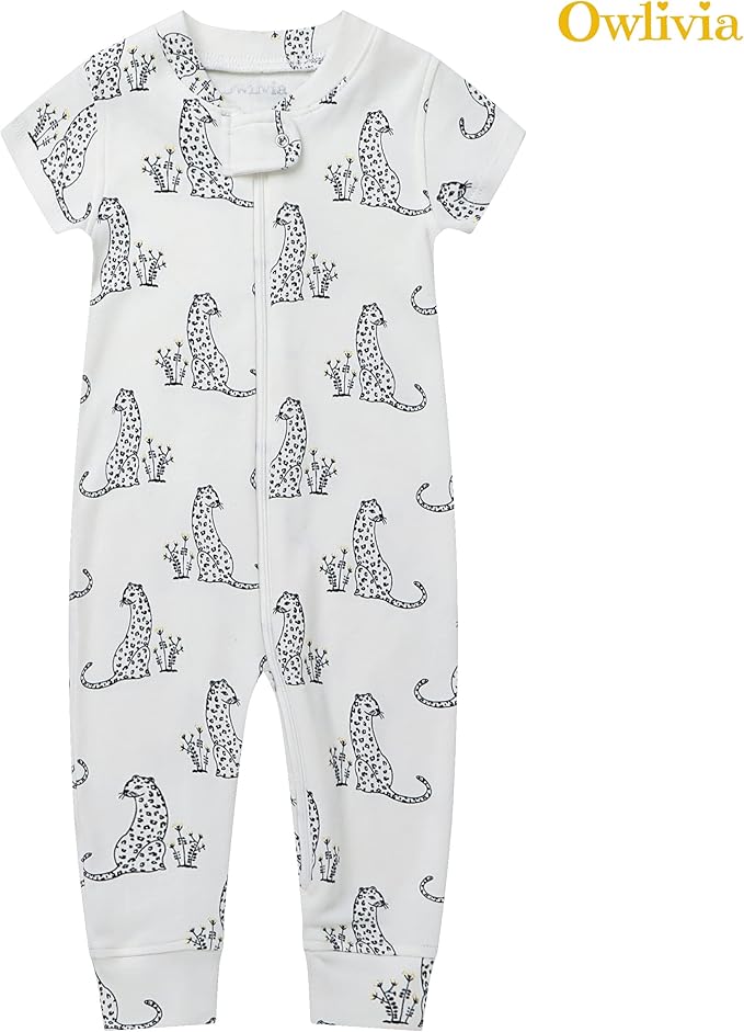 Owlivia Baby Boy Romper, Unisex Short-sleeve Summer Outfit, 100% Organic Cotton Girl One-Piece Jumpsuit