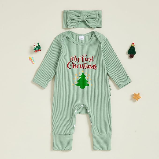 Newborn Baby Girls Rompers Knit Round Neck Long Sleeve Infant Fall Jumpsuits with Headband Coming Home Outfit