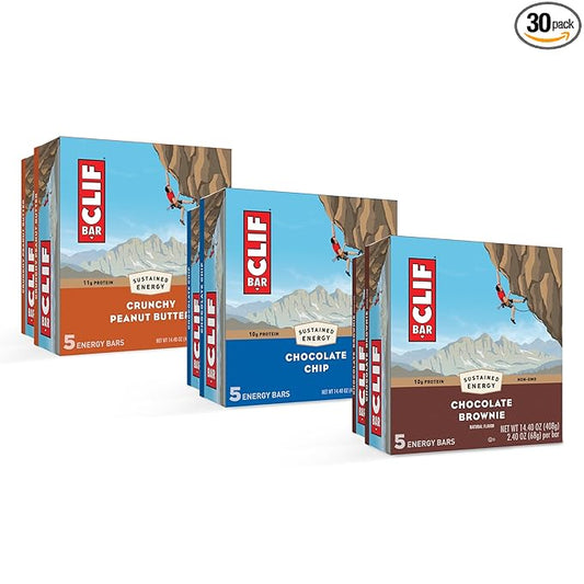 CLIF BAR - Variety Pack - 3 Flavors - Made with Organic Oats - Energy Bars - Non-GMO - Plant Based Protein Bars (30 Pack)