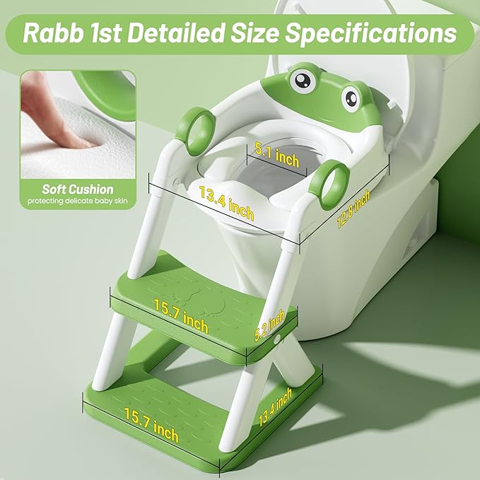 Frog Potty Training Seat, Upgrade Toddler Toilet Seat for Kids Boys Girls, 2 in 1 Potty Training Toilet for Kids, Splash Guard Anti-Slip Pad Step Stool