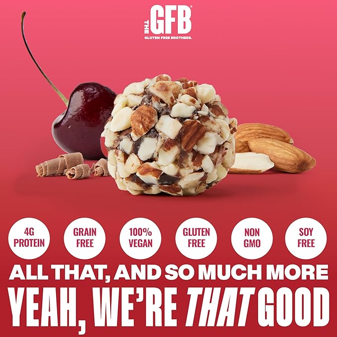 The GFB Chocolate Cherry Almond Protein Bites - Gluten Free, Plant Based, Non GMO, Sustainably Made – Ridiculously Tasty, Healthy, Vegan, Protein Energy Balls, 4 oz (6 Count)