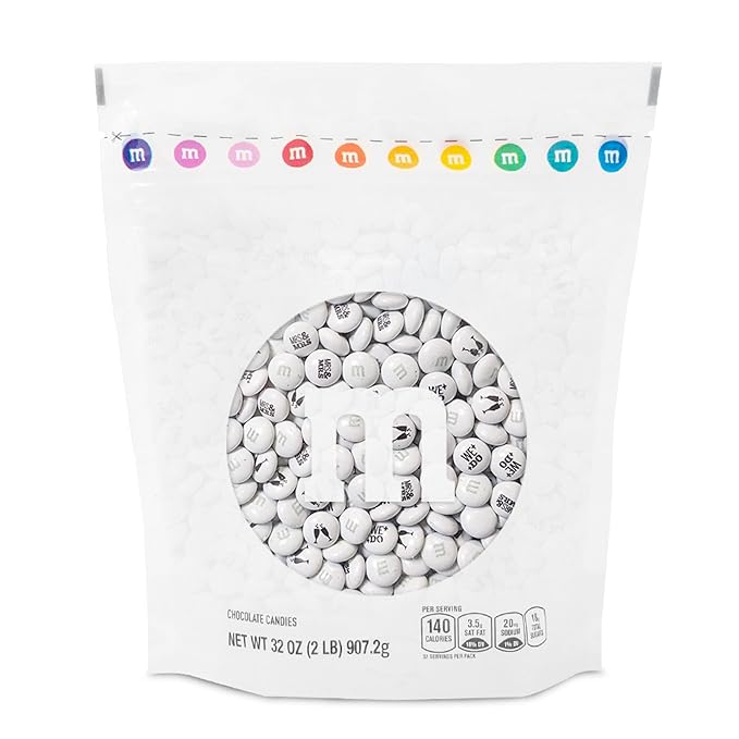 M&M’S WORLD Mrs. and Mrs. Milk Chocolate Candy, 2 lbs Bulk Candy for Wedding Decorations, Unique Favors, or Cake Topper