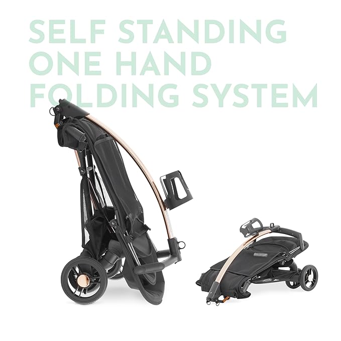 Evolur Roamer Ultra Light Stroller in Gold Black, Travel-Ready Compact Stroller with One-Hand Fold, 33 lb Capacity, Sun Canopy & Cup Holder, Easy Clean, Smooth Ride for Everyday Use