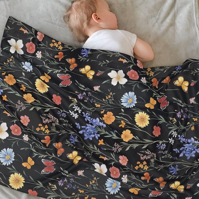 Baby Blanket Vintage Botanical Flower Wildflower for Boy Girl Newborn 30x40 Inch Toddler Infant Nursery Throw Blankets Double Layer Comfy Soft Plush Stroller Crib Quilt