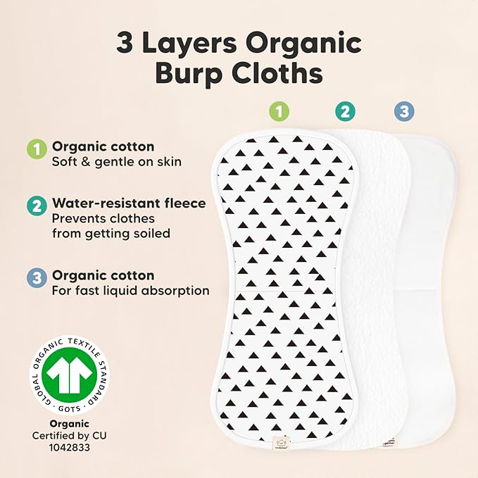 Organic Burp Cloths Baby Boy & Girl - 5-Pack Super Absorbent Cotton Burping Cloths for Babies, Soft & Plush Newborn Spit Up Rags, Infant Towels for Milk Spit Up, Unisex, Large 21" x 10" (Grayscape)