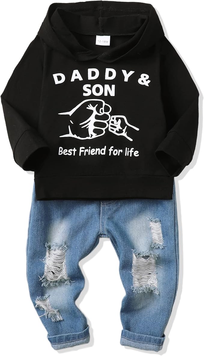 NZRVAWS Baby Boy Clothes Toddler Boy Outfit 2 3 4T 6 12 18 24 Month Fall Winter Hoodie Ripped Jeans Clothing