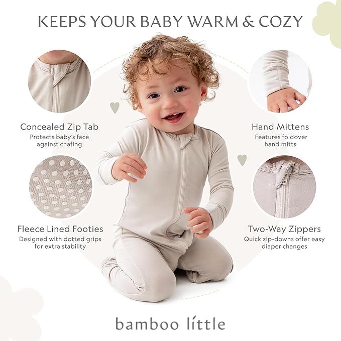 Bamboo Little Soft Baby Footie Pajamas, Baby Clothes, Newborn Sleepers, 95% Viscose and 5% Spandex, 0-24 Months