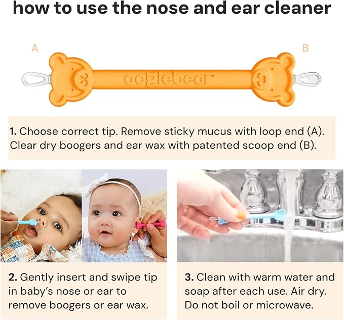oogiebear: Baby Nose Cleaner & Ear Wax Removal Tool - Safe Booger & Earwax Removal for Newborns, Infants, Toddlers - Dual-Ended - Essential Baby Stuff, Diaper Bag, 2-Pack Orange with case