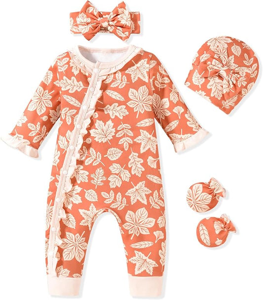 Aalizzwell Baby Girls Romper Outfit Fall Winter Clothes with Accessories