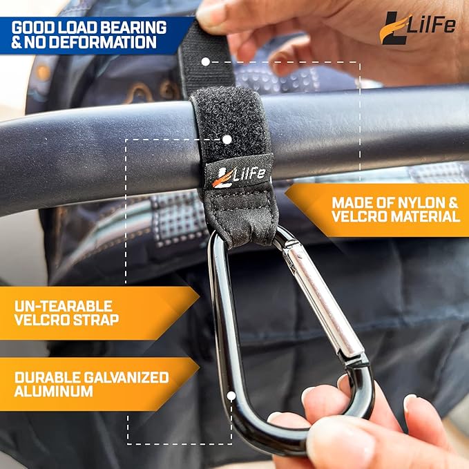 4 Pcs Baby Stroller Hooks for Hanging | Multipurpose Stroller Straps with Durable and Stylish Stroller Clips for Diaper Bags | The Perfect Mummy Hook for Stroller, Walker and Shopping (Black)