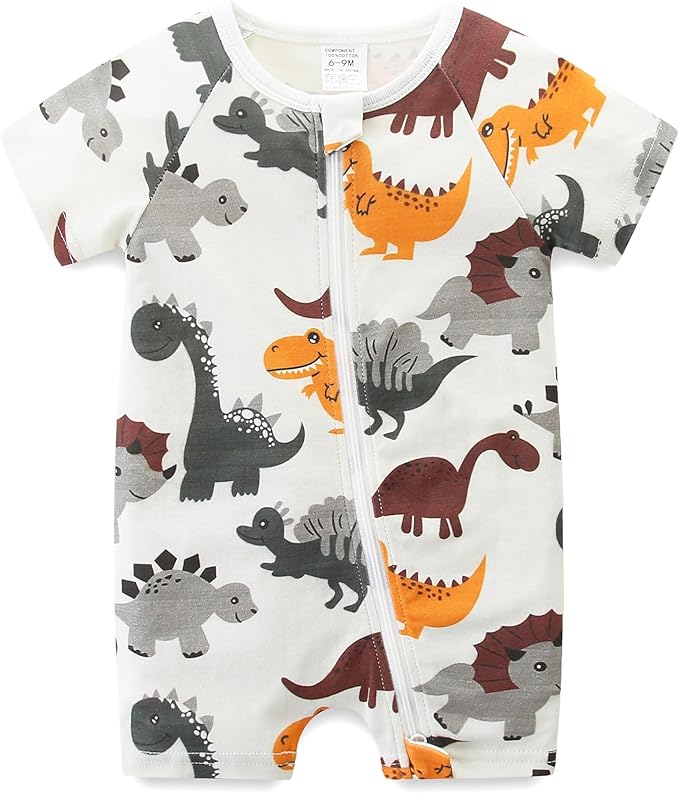 Baby Boy Girl Romper Short Sleeve 100% Cotton Bodysuit Outfits 2 Way Zipper Jumpsuit