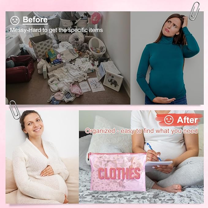 3pcs Hospital Bag Organizing Pouches for Labor and Delivery, Maternity Essentials Diaper Bag Organizer for Mom Travel (Pink, Large)