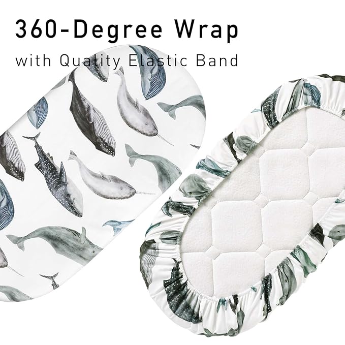 Gllquen Baby Bassinet Sheets 4 Pack, Breathable Cozy Fitted Mattress Sheet, Elastic Travel Crib Fashionable Pattern, Standard Cradle Safe Sheets for Baby Boys Girls 32"x16" (Marine)