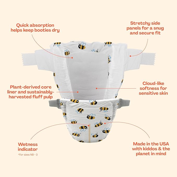 Hello Bello Premium Diapers Size 4 (22-37 lbs) Busy Bees Designs, 21ct Jumbo Pack