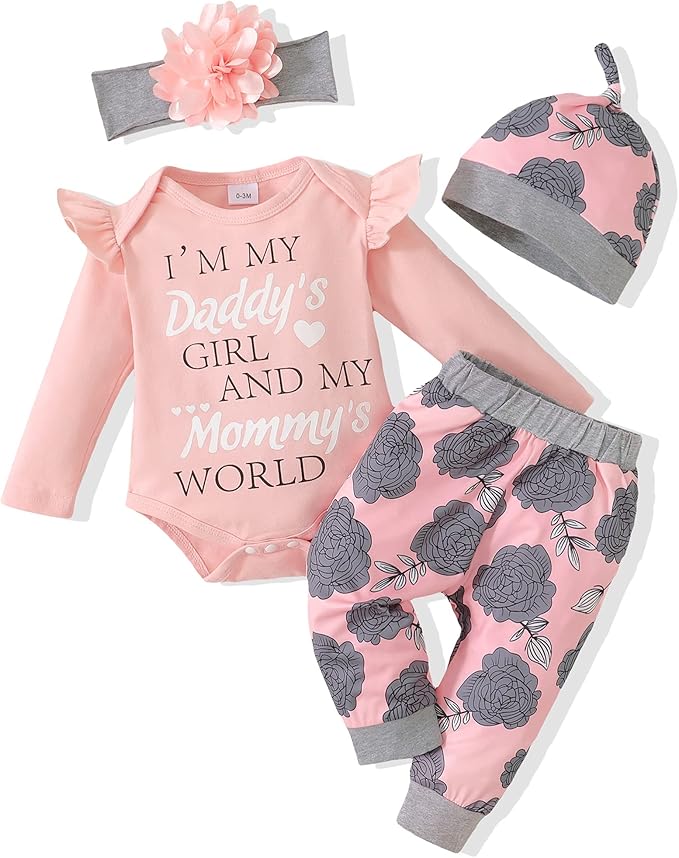 Renotemy Newborn Baby Girl Clothes Outfits Infant Romper Ruffle Floral Pants Cute Toddler Baby Girl Clothes Set