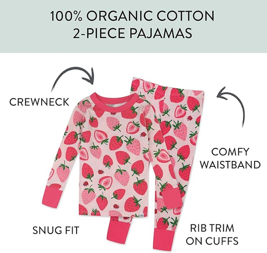 HonestBaby baby-girls 2-piece Pajamas Sleepwear Pjs 100% Organic Cotton for Baby, Toddler, Kids, Girl