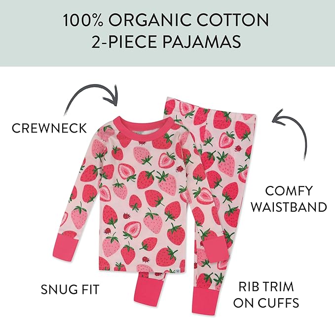 HonestBaby baby-girls 2-piece Pajamas Sleepwear Pjs 100% Organic Cotton for Baby, Toddler, Kids, Girl