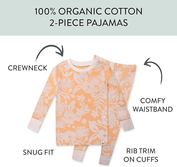 HonestBaby baby-girls 2-piece Pajamas Sleepwear Pjs 100% Organic Cotton for Baby, Toddler, Kids, Girl