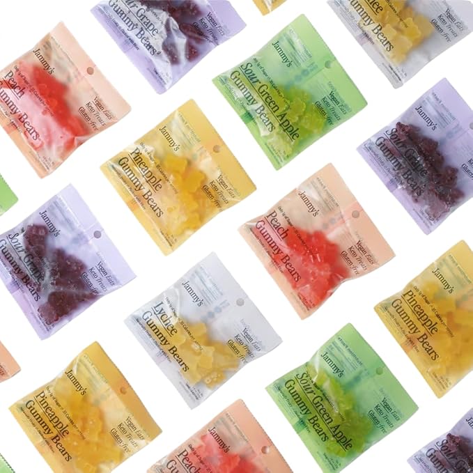 Jammy's™ - Sour Grape Gummy Bears | Sugar-Free & Vegan-Friendly | Keto-Friendly, Gluten-Free, Low Carb, High Fibre & Naturally Fruity | Delicious, Soft & Chewy | Box of 6 x 50g Bags