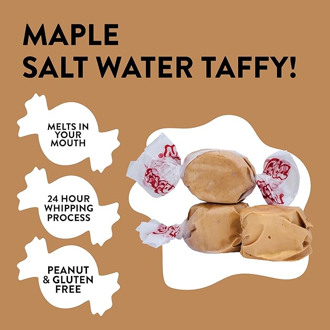Taffy Town Saltwater Taffy- Maple | Gourmet Taffy| Nougat-Style Candy| Soft & Delicious| Sumer Snack Treats| Party Good Candies| 2.5lbs