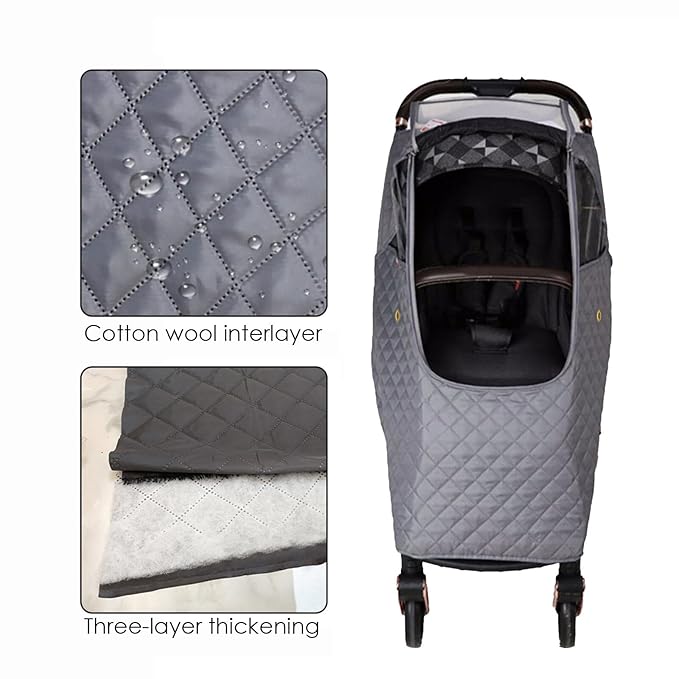 Universal Stroller Rain Cover Winter Pram Buggy Rain Shield Waterproof Windproof Quilted Travel Weather Cover for Baby Stroller Pushchair