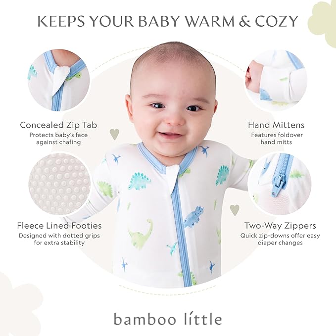 Bamboo Little Soft Baby Footie Pajamas, Baby Clothes, Newborn Sleepers, 95% Viscose and 5% Spandex, 0-24 Months