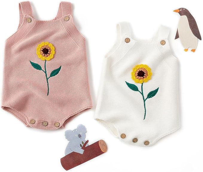 Simplee kids Baby Girls Sunflower Knit Rompers Knit Clothes for Newborn Baby Girls