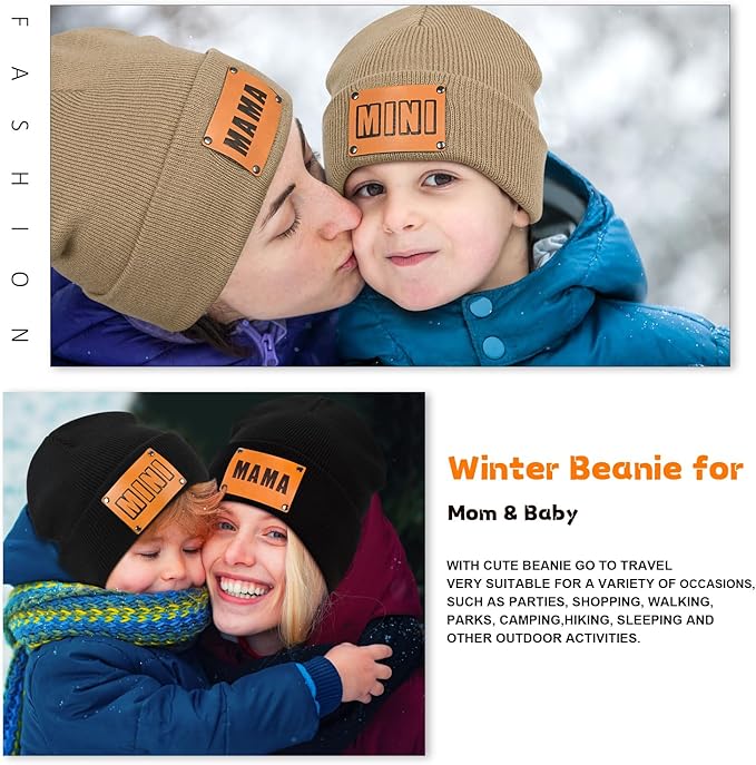Parent-Child Beanie Hat,Mother & Baby Daughter/Son Winter Warm Knit Hat,Kids Soft Beanie Cap