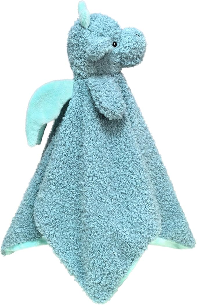 Baby Cyan Dragon Soft Stuffed Animal Security Blanket, Plush Dinosaur Character Lovey Blanket, Baby Shower/Nursery Gift, Newborn Infant Toddler Snuggle Blankie for Boys Girls, 14 Inches