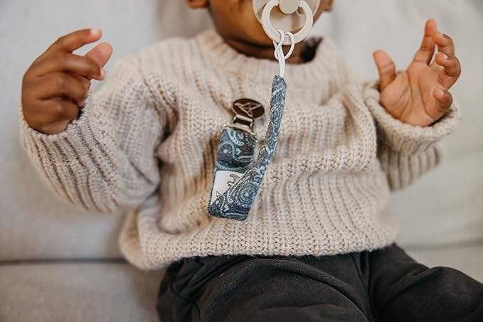 Copper Pearl Pacifier Clip 3-Pack: Premium Knit Binky Clips for Baby Girls and Boys - Stylish Stainless Steel Pacifier Holder Clip - Baby Pacifier Clips for No More Floor Drops - Jo