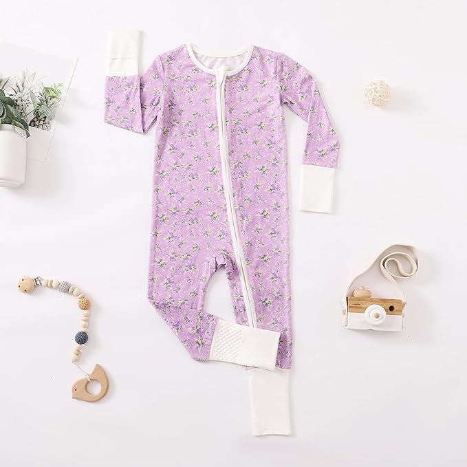 OPAWO Viscose from Bamboo Baby Pajamas Girl 2pack Mittens Cuff 2 Way Zipper Soft Footless Sleeper Baby Boy One-Piece Romper