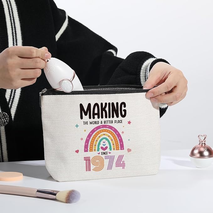 50th Birthday Gifts for Women,50 Years Old Birthday Gifts Makeup Bag for Mom, Wife, Friend, Sister, Travel Toiletry Makeup Organizer Zipper Pouch - Making The World a Better Place Since 1974