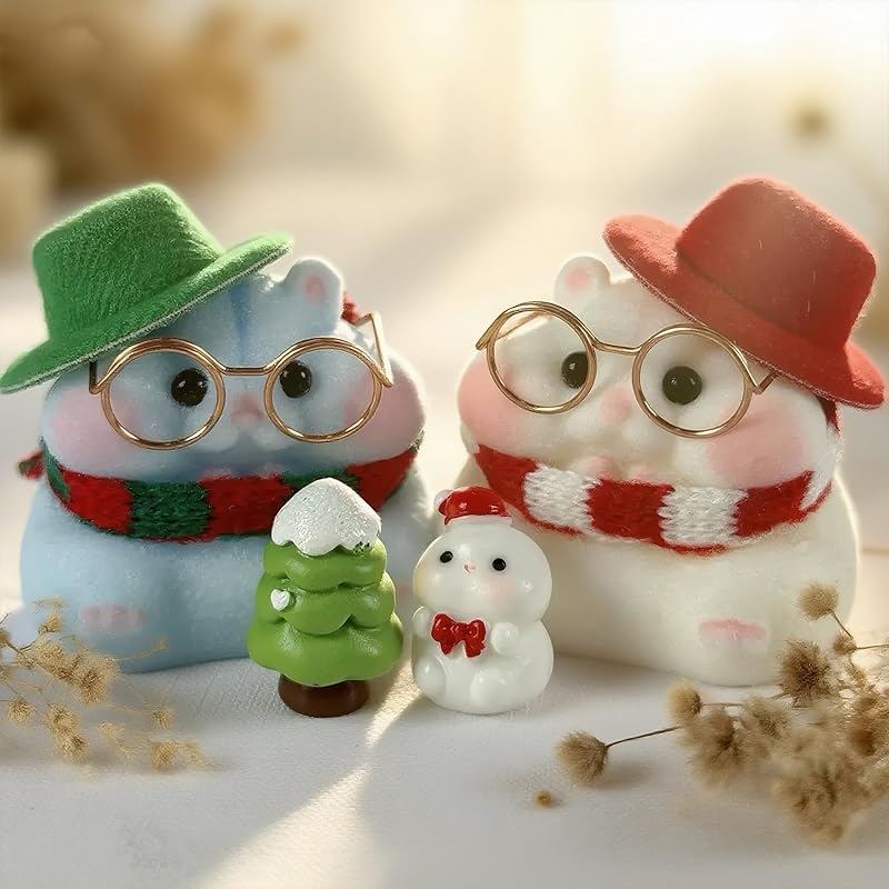 Handmade Taba Squishy Hamster Toy,Cute Squishy Hamster Furry toy, Realistic Hamster Toy, Soft Silicone Mochi Fidget, Christmas Gift for Adults & Kids (2-Pack Christmas Set)
