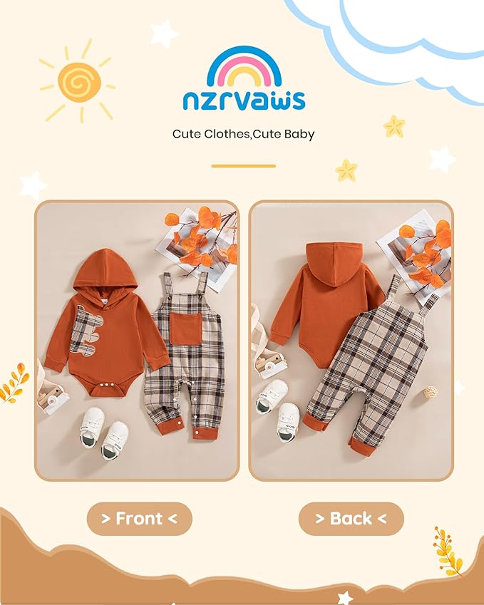 NZRVAWS Baby Boy Clothes Newborn Outfits Infant Romper Fall Winter Hoodie Pocket Pants Overalls Set NB-18M