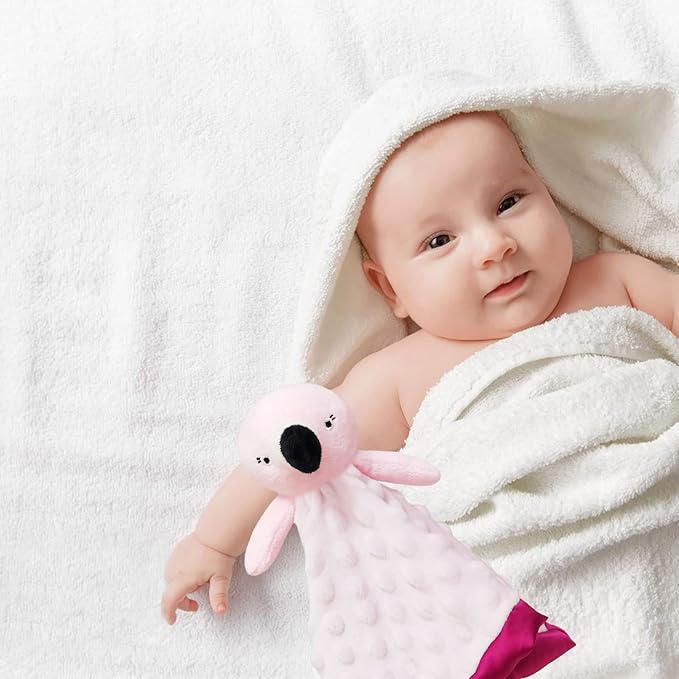 Baby Pink Flamingo Soft Stuffed Animal Security Blanket, Plush Flamingo Character Lovey Blanket, Baby Shower/Nursery Gift, Newborn Infant Toddler Snuggle Blankie for Boys Girls, 13 Inches