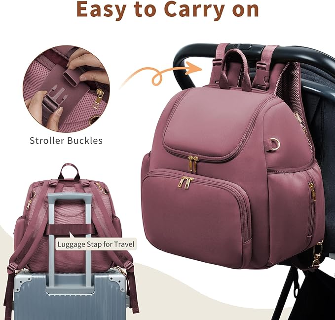 CEI-CEI Neoprene Diaper Bag Backpack Stylish Baby Maternity Bags Travel Tote for Mom with Insulated Pockets, Changing Pad, Stowable Shoulder Strap