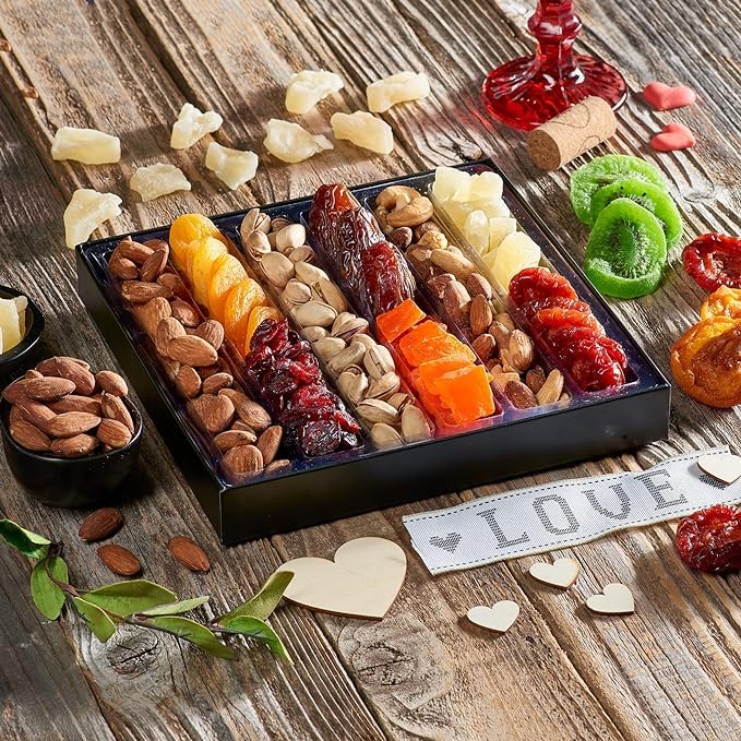Happy Birthday Dried Fruit & Nuts Gift Basket Arrangement Platter, Gourmet Food Snack Box, Birthday Care Package, Healthy Kosher, Her Him (9 Assortments)