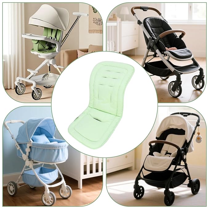 Baby Stroller Cushion,Infant Car Seat Insert-Reversible Universal Breathable and Soft Newborn Stroller Mat,100% Cotton Cover Toddler Seat Pad Liner-34x78cm,1 Pack(Gray+Neon Green)