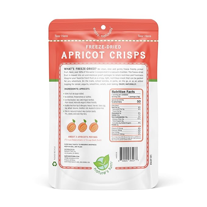 Nature’s Turn Freeze-Dried Fruit Crisps – Healthy, Gluten-Free, Crispy & Delicious, Plant-Based Snack, Ideal for Cereal, Smoothies, School Lunches, & On-the-Go, Sour Apricot, Pack of 12 (0.53 oz Each)
