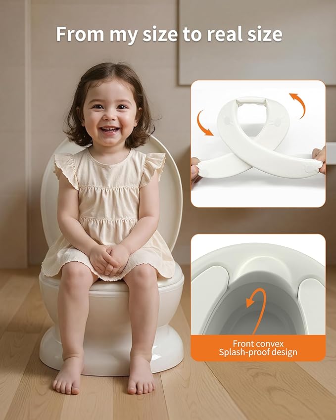 Realistic Potty Training Toilet - Flushing Sounds, Wipes Storage, Disposable Liners, Easy to Clean for Toddler Boys and Girls, White