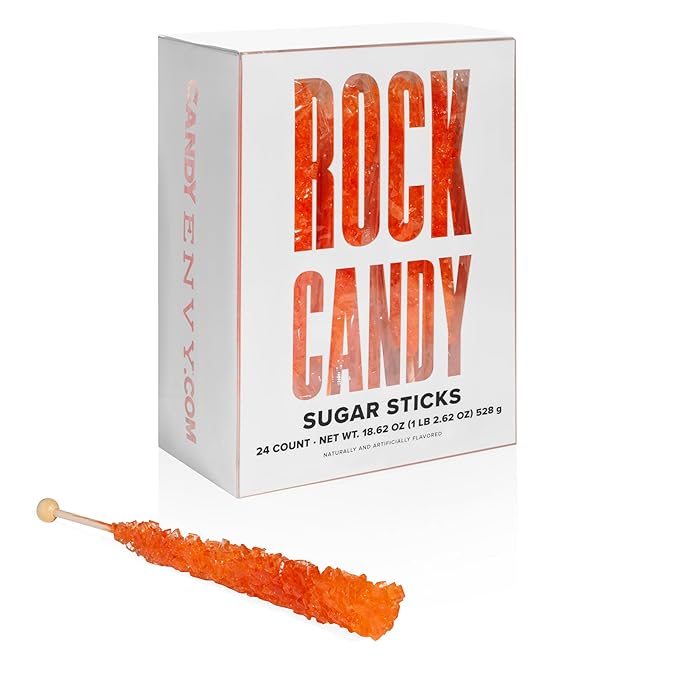 Orange Rock Candy Sugar Sticks - Orange Flavored - 24 Individually Wrapped Candy