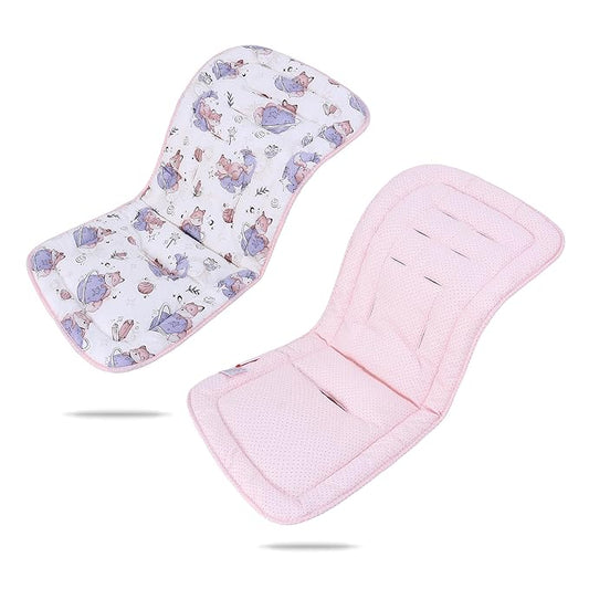 Baby Stroller Cushion,Infant Car Seat Insert-Reversible Universal Breathable and Soft Newborn Stroller Mat,100% Cotton Cover Toddler Seat Pad Liner-34x78cm,1 Pack(Fox+Pink Dots)