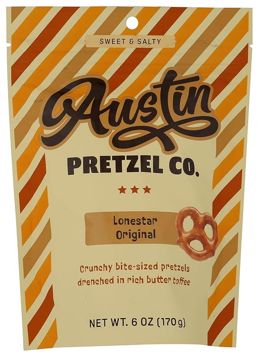 Lonestar Original Sweet & Salty Toffee Pretzels – 6 Oz Bite-Sized Crunchy Snacks Coated in Rich Buttery Toffee & Sea Salt – Texas-Style Bold Flavor, Perfect for Anytime Snacking