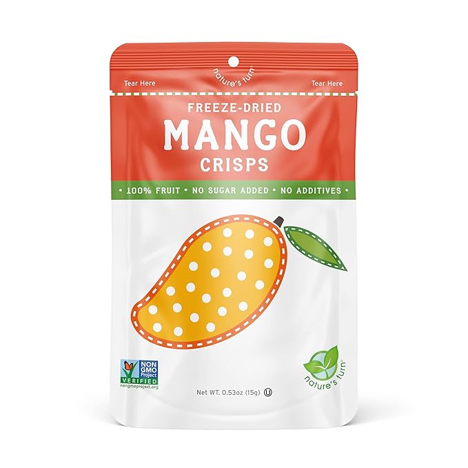 Nature’s Turn Freeze-Dried Mango Crisps – Healthy, Gluten-Free, Crispy & Delicious, Plant-Based Snack, Ideal for Cereal, Smoothies, School Lunches, & On-the-Go, Pack of 6 (0.53 oz Each)