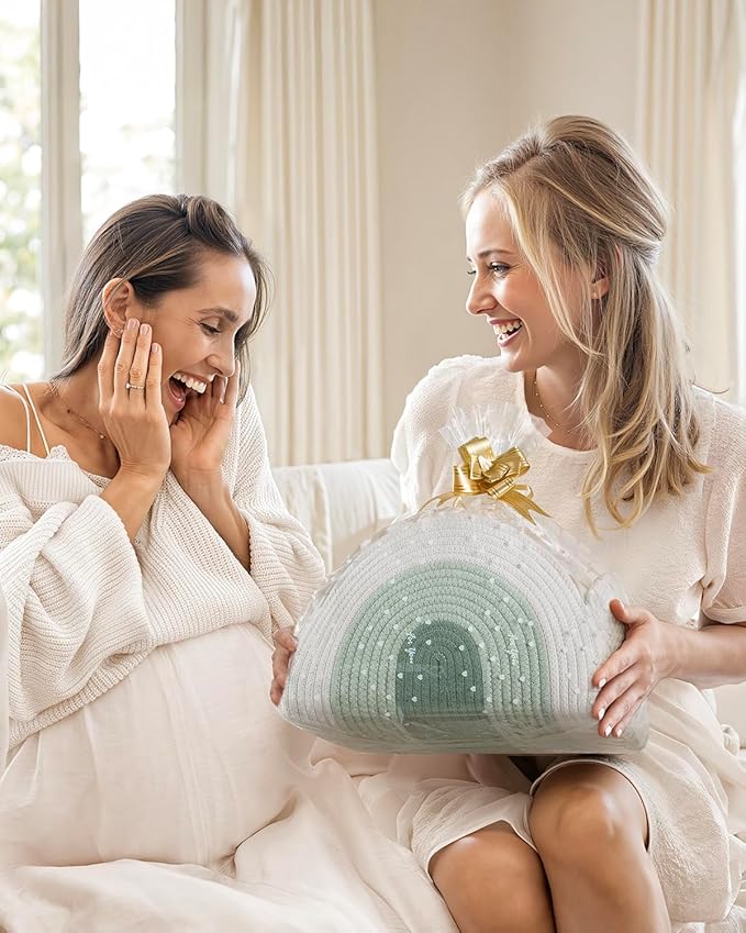Blissful Diary Baby Diaper Caddy Organizer, Cotton Rope Diaper Caddy Basket, Large Storage Basket for Newborn Boys and Girls, Gift for Baby Shower List, Newborn Essentials, Mint Rainbow