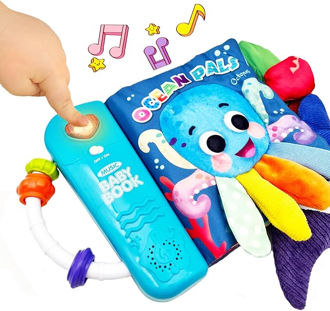 Baby Books Toys, Ocean Pals Touch and Feel Music Cloth Book for Infant Baby 6-12-18 Months, Early Learning Education Shower Easter Gifts for Boys Girls (Ocean Pals)