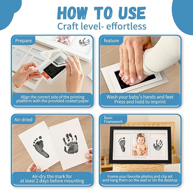 Black Inkless Baby Hand and Footprint Kit – Clean Touch Pad & Keepsake Frame for Newborns, Boy or Girl – Safe No-Mess Handprint & Footprint for Infant, Dog Paw Print, Nursery Decor (Black)