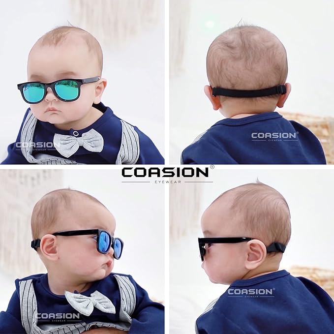 COASION Bendable Flexible Polarized Newborn Baby Sunglasses with Strap for Infant Boys Girls Age 0-12 Months CA8042